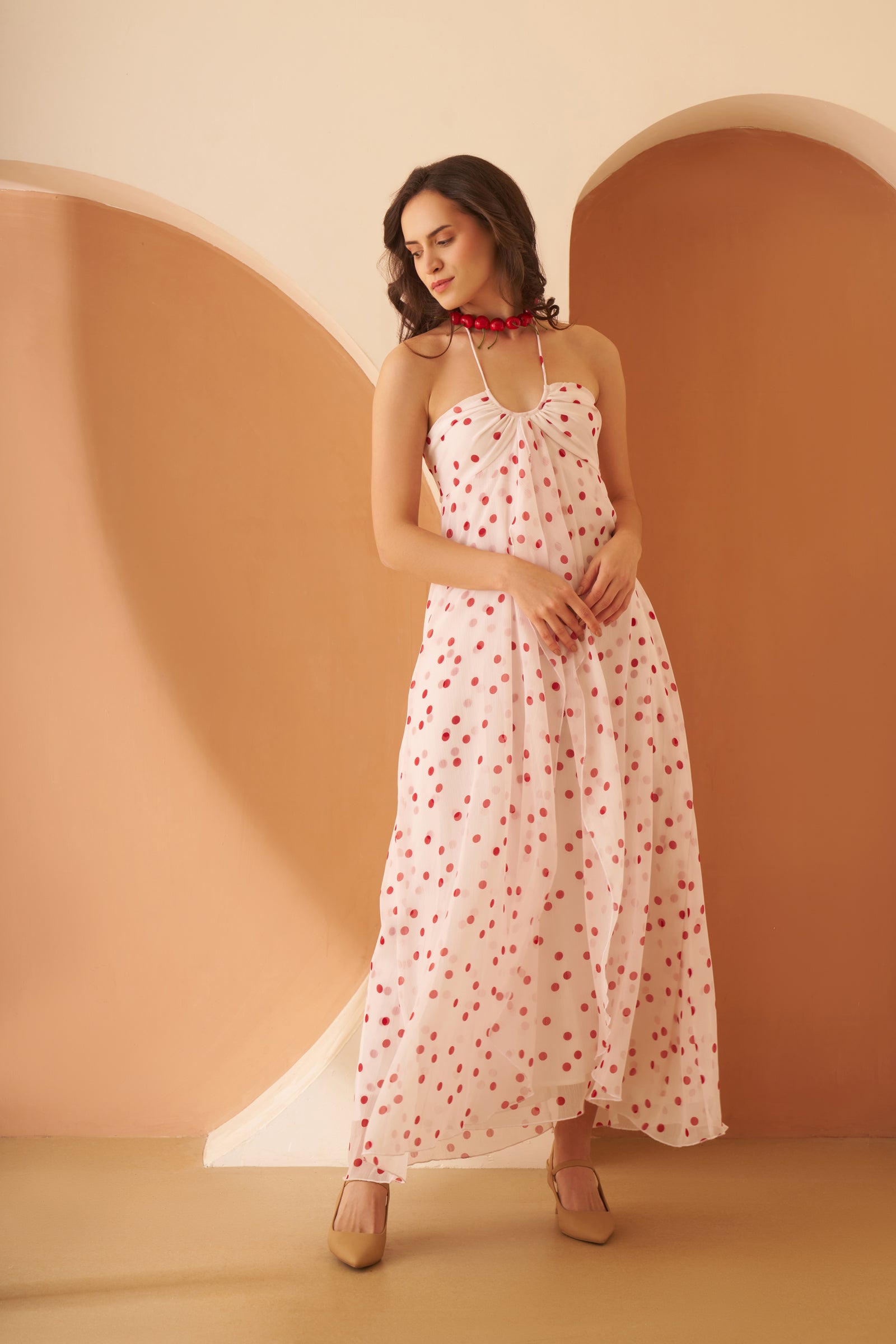 Amagyaa Polka Dot White Maxi Dress