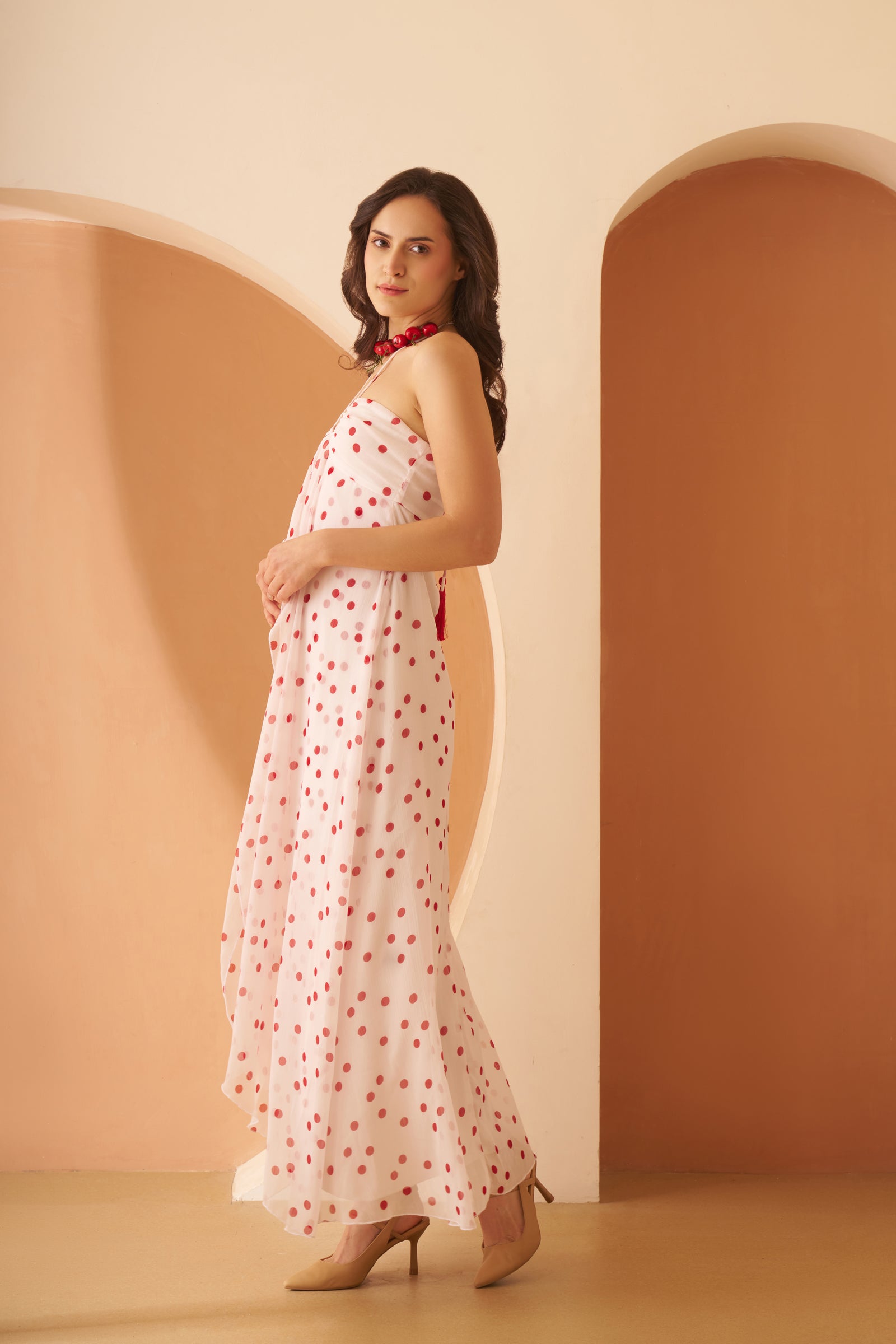 Amagyaa Polka Dot White Maxi Dress