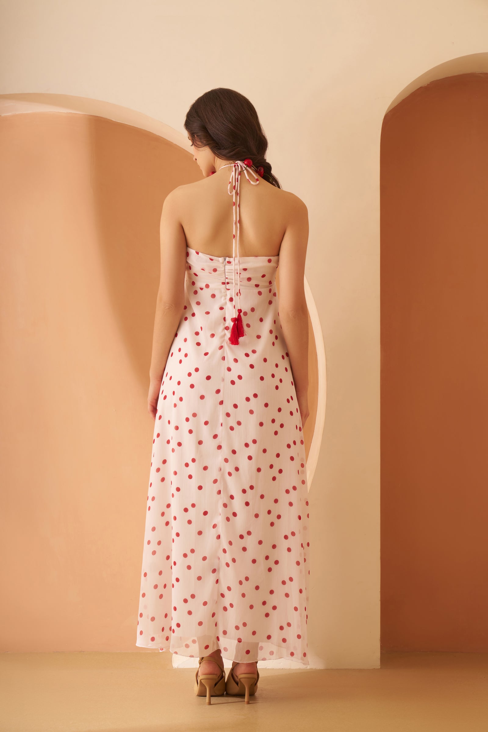 Amagyaa Polka Dot White Maxi Dress