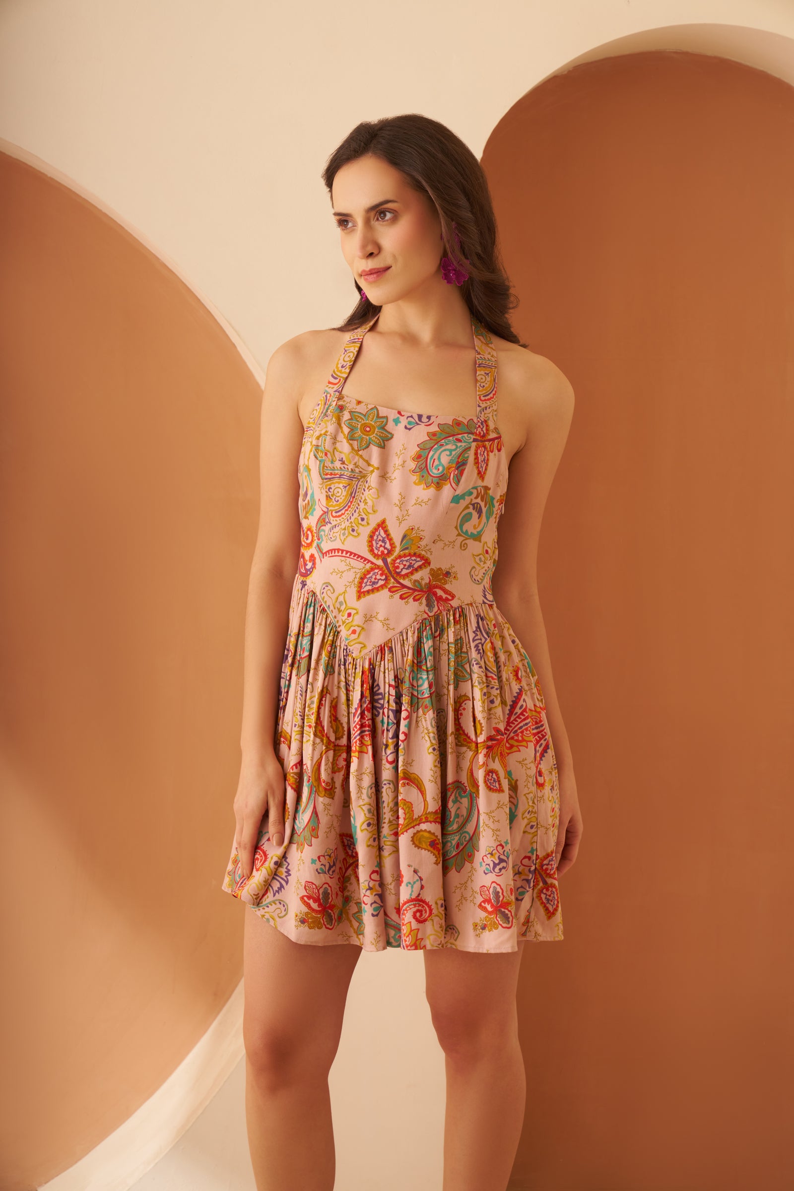 Amagyaa Floral Peach Mini Dress