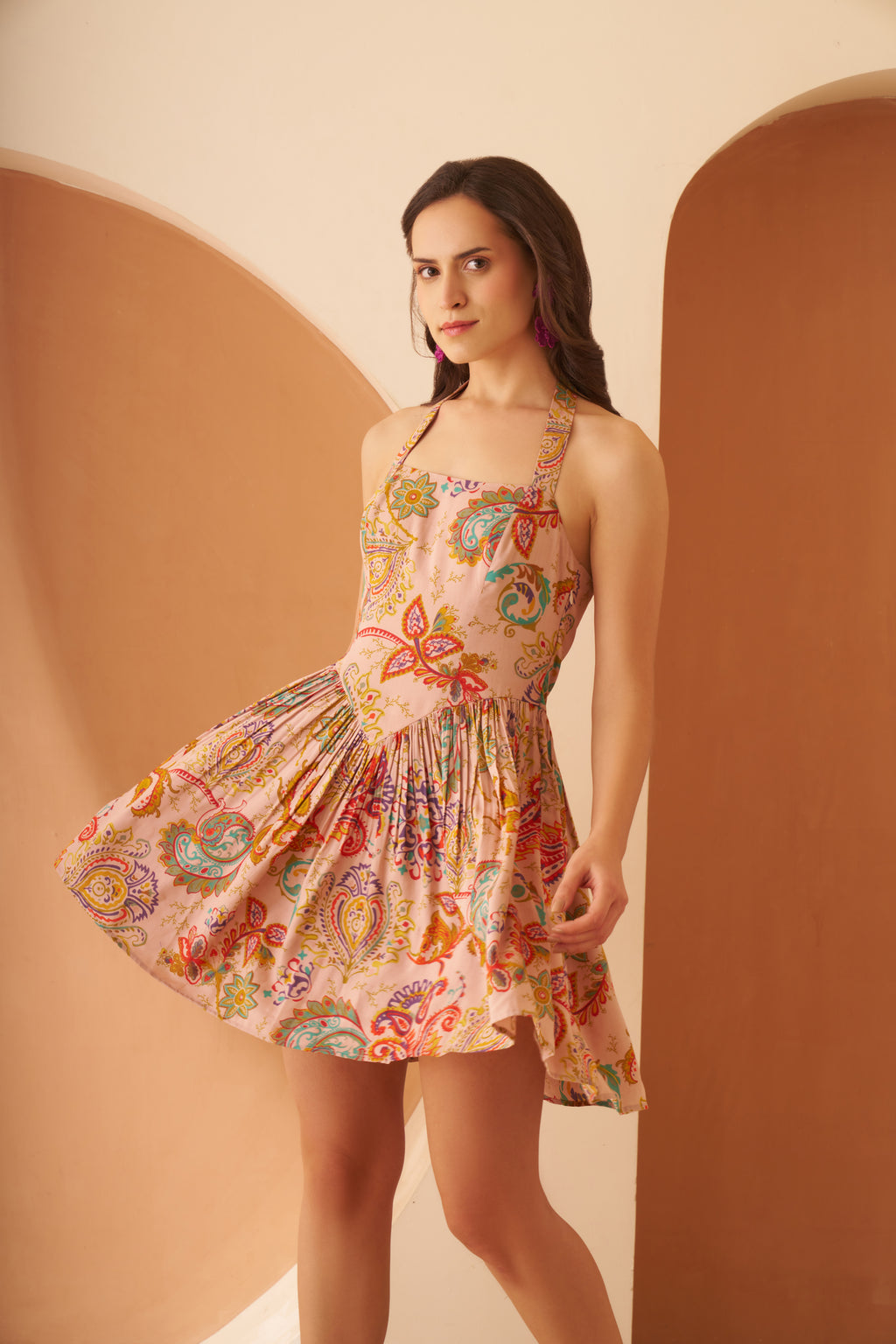 Amagyaa Floral Peach Mini Dress