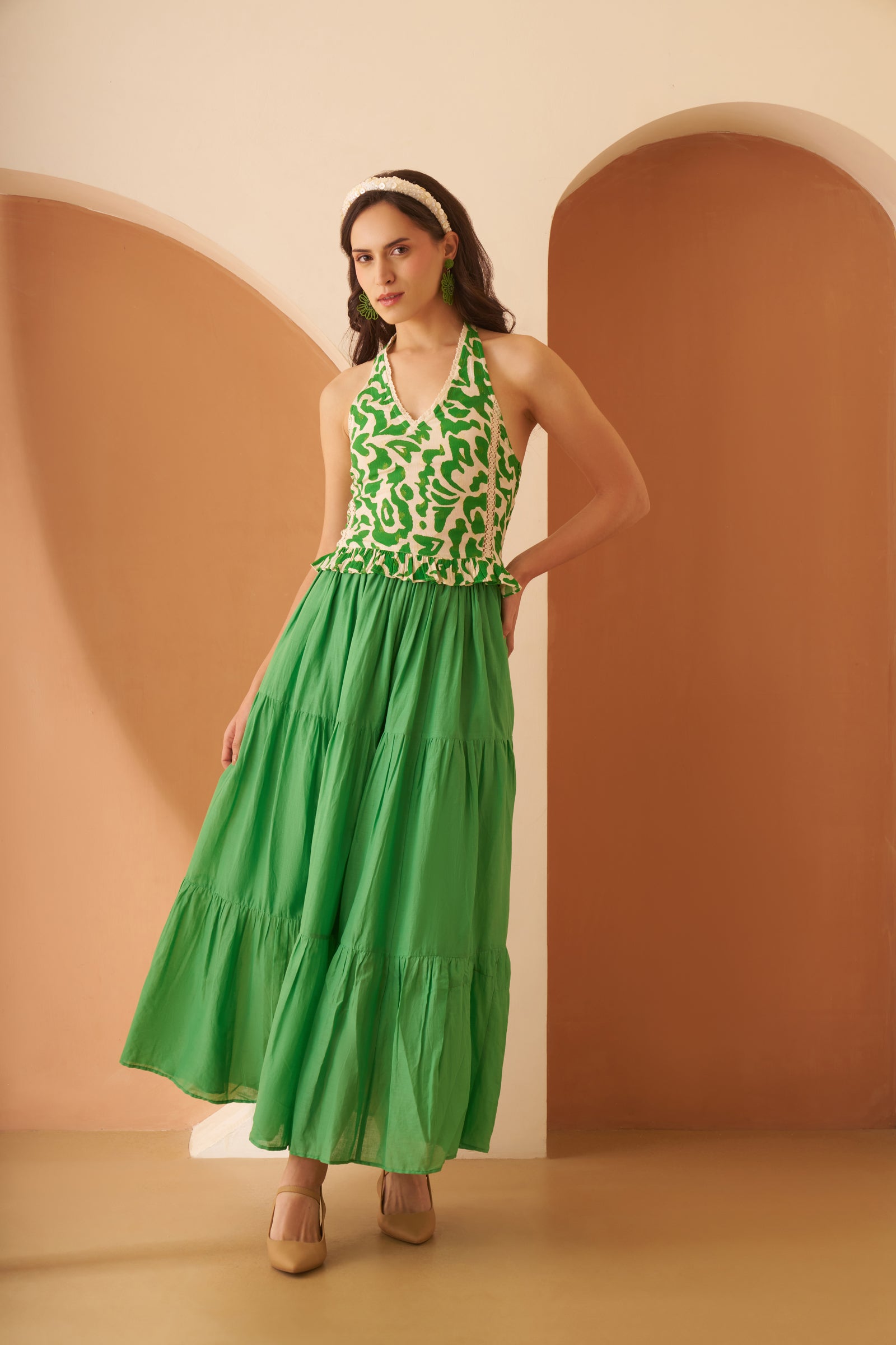 Amagyaa Green Printed Halter Top