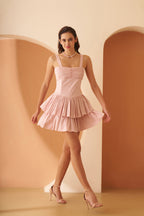 Amagyaa Baby Pink Ruffle Tiered Mini Dress