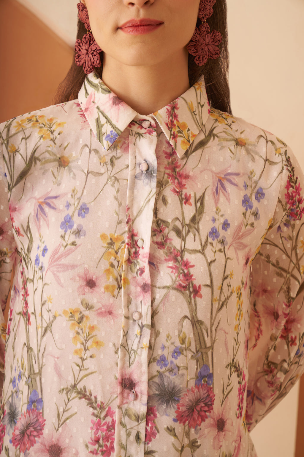 Amagyaa Cream Floral Georgette Mini
