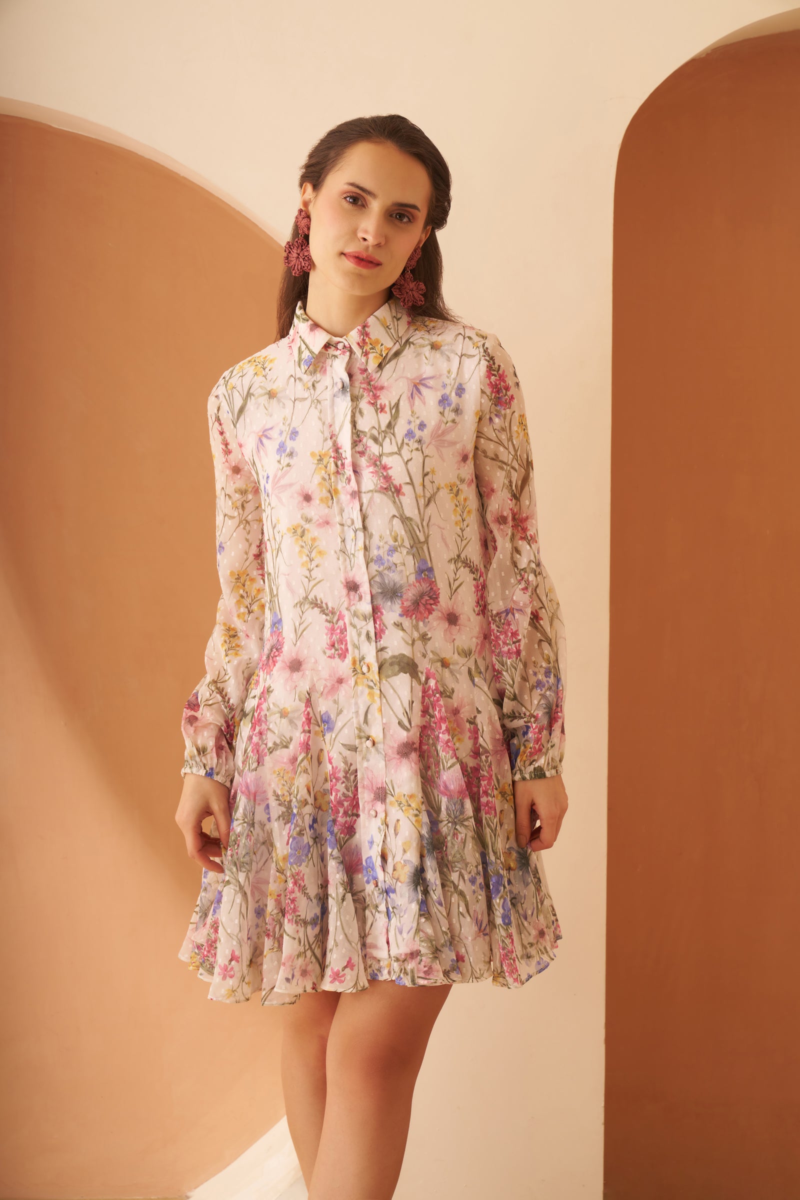 Amagyaa Cream Floral Georgette Mini