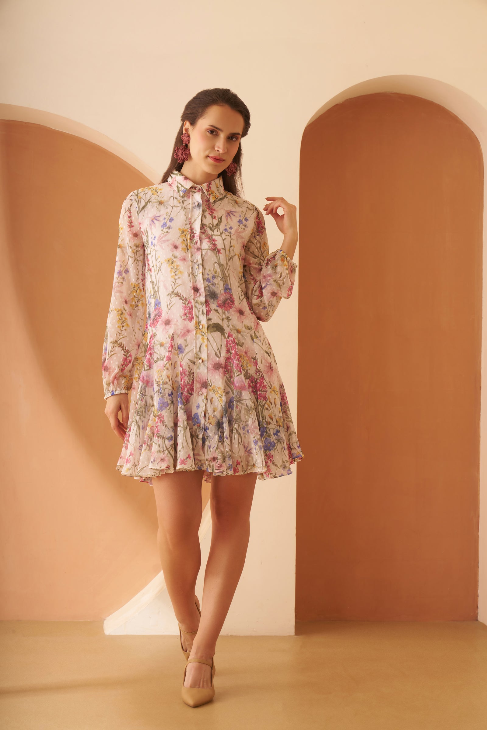 Amagyaa Cream Floral Georgette Mini