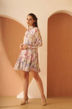 Amagyaa Cream Floral Georgette Mini