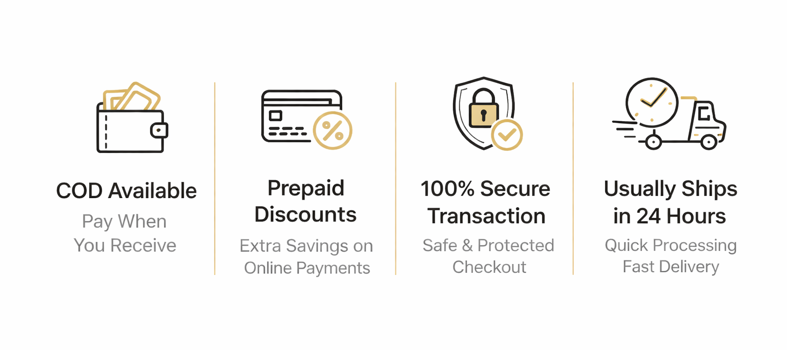 List of shopping and payment features with icons and text on a white background
