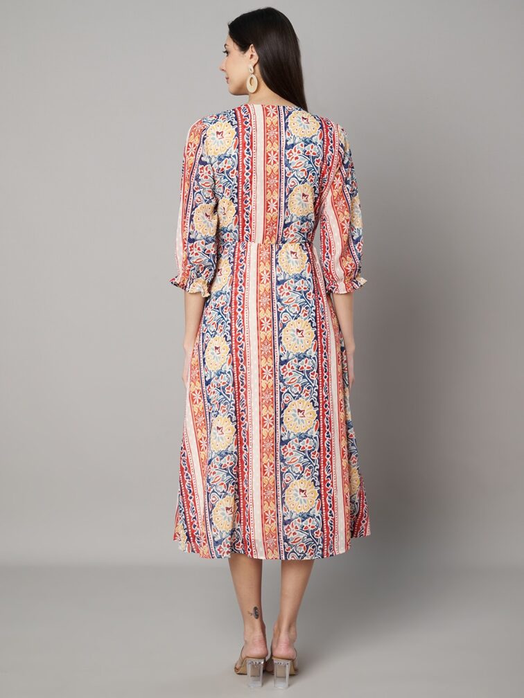 V-Neck Floral Wrap Midi Dress