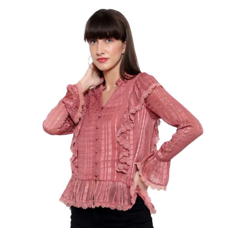 Amagyaa blush pink lurex blouse