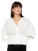 V-Neck Embroidered Full Sleeves Peplum Top