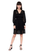 Women Black Chiffon Puff Sleeves Dress