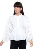 White Empire Cuffed Sleeves Pure Cotton Top