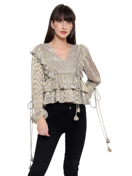 V-Neck Solid Full Sleeves Peplum Top