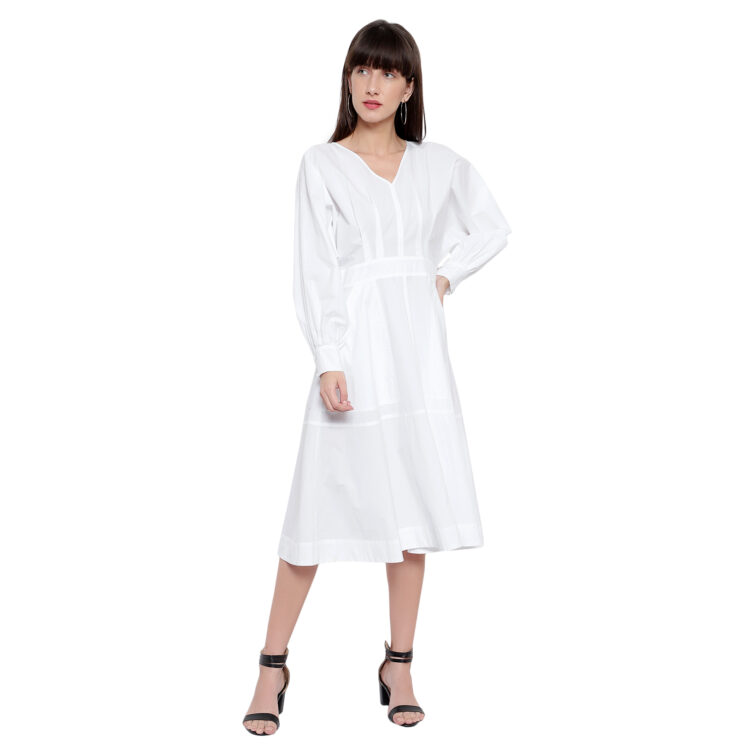White Solid A-Line Dress