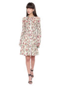 Cream-Coloured & Green Floral Georgette Dress