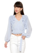 V-Neck Self Design Full Sleeves Wrap Top