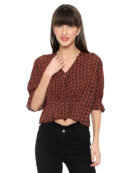 V-Neck Rust Floral Printed Crop Top