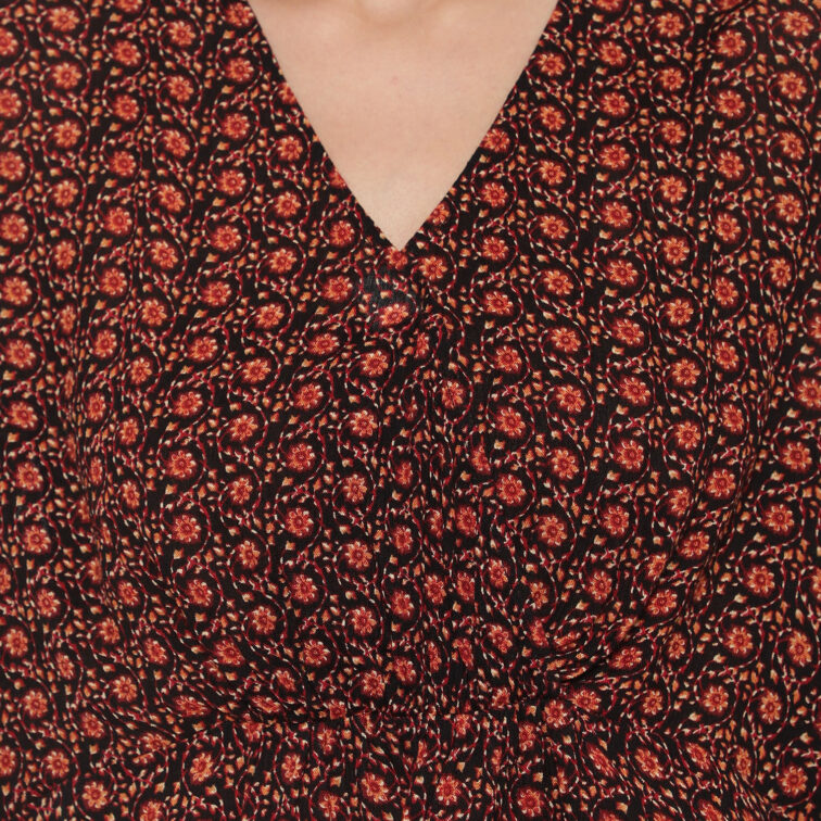V-Neck Rust Floral Printed Crop Top