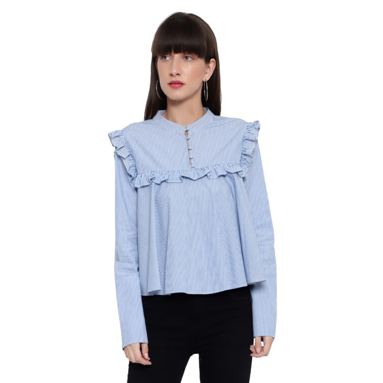 Sky Blue Striped Full Sleeves top