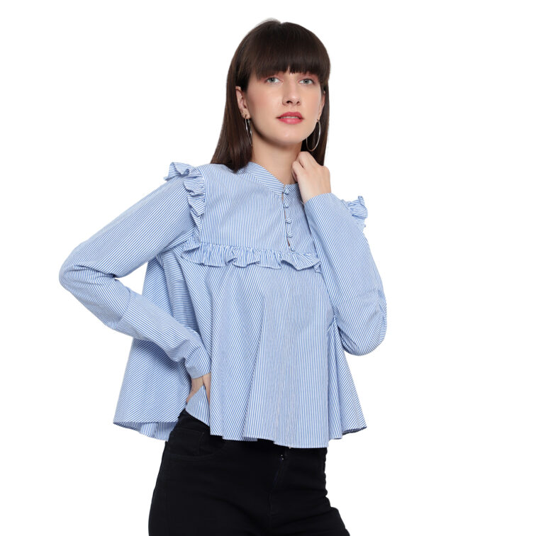 Sky Blue Striped Full Sleeves top