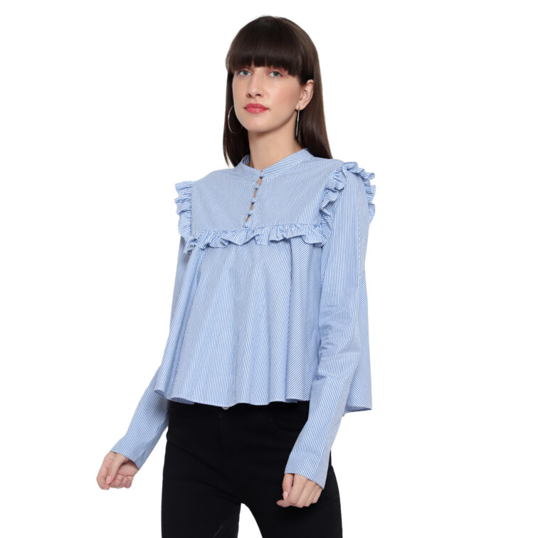Sky Blue Striped Full Sleeves top