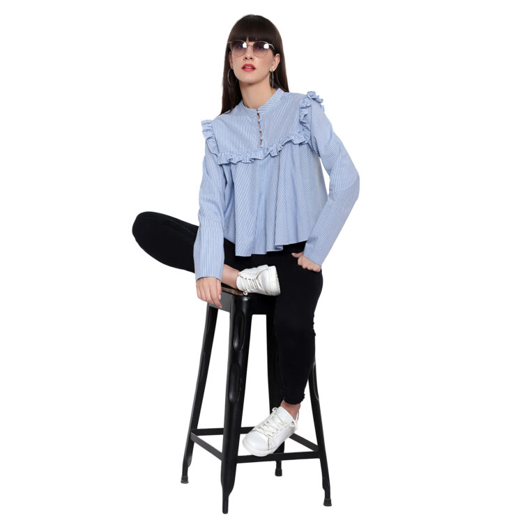 Sky Blue Striped Full Sleeves top
