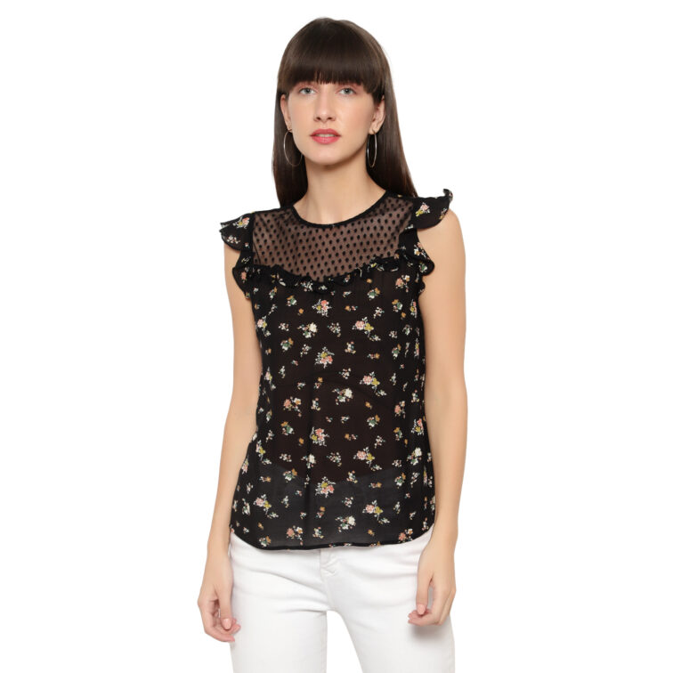 Black Floral Print Top