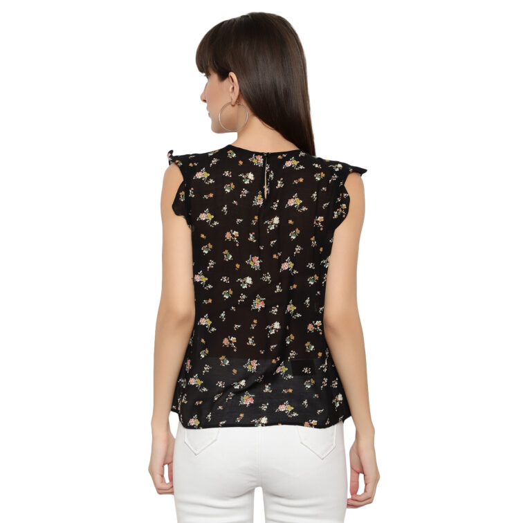 Black Floral Print Top