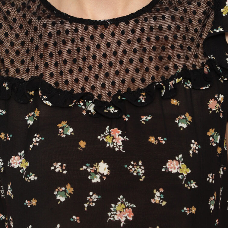 Black Floral Print Top