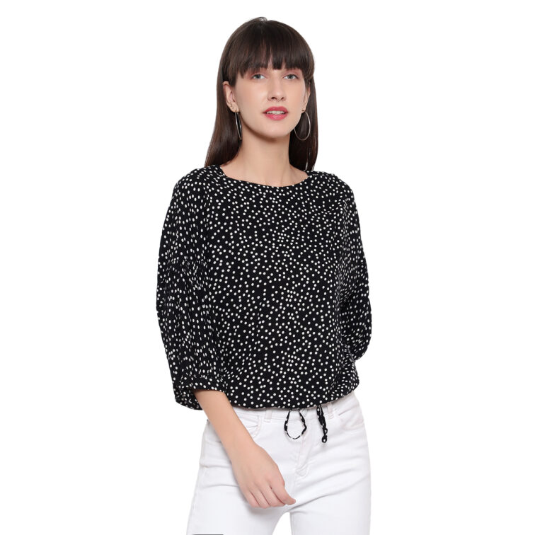 Round Neck Black  Polka Dot top