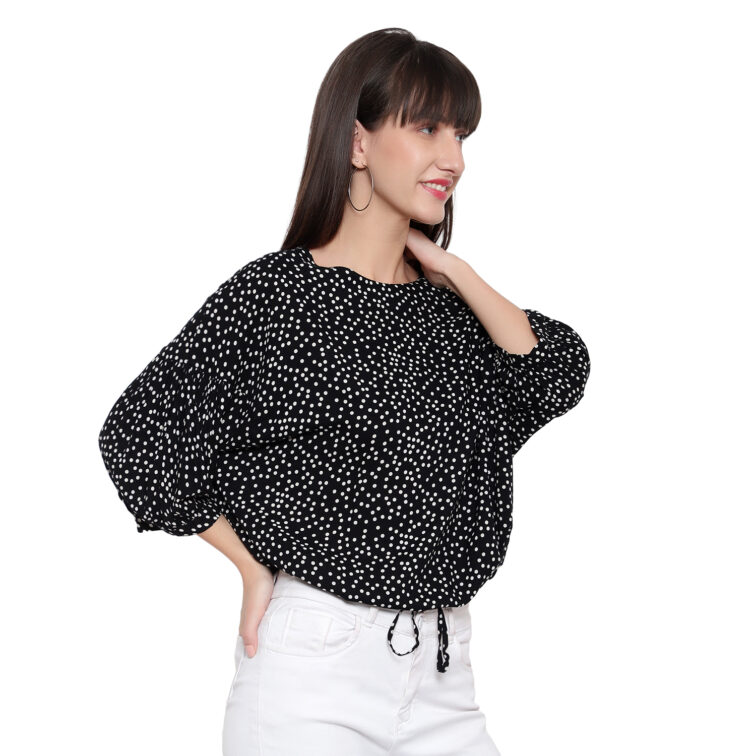 Round Neck Black  Polka Dot top