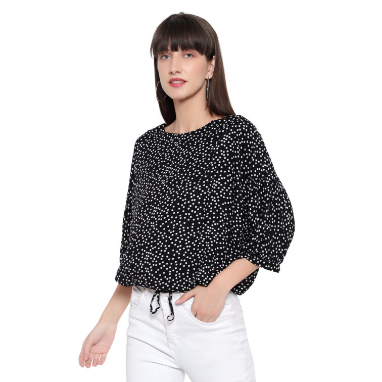 Round Neck Black  Polka Dot top