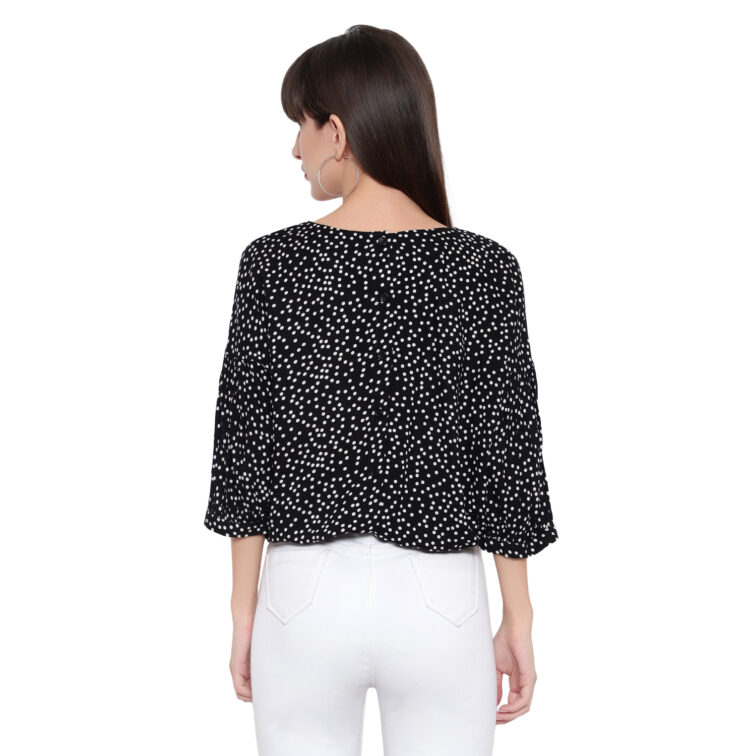 Round Neck Black  Polka Dot top