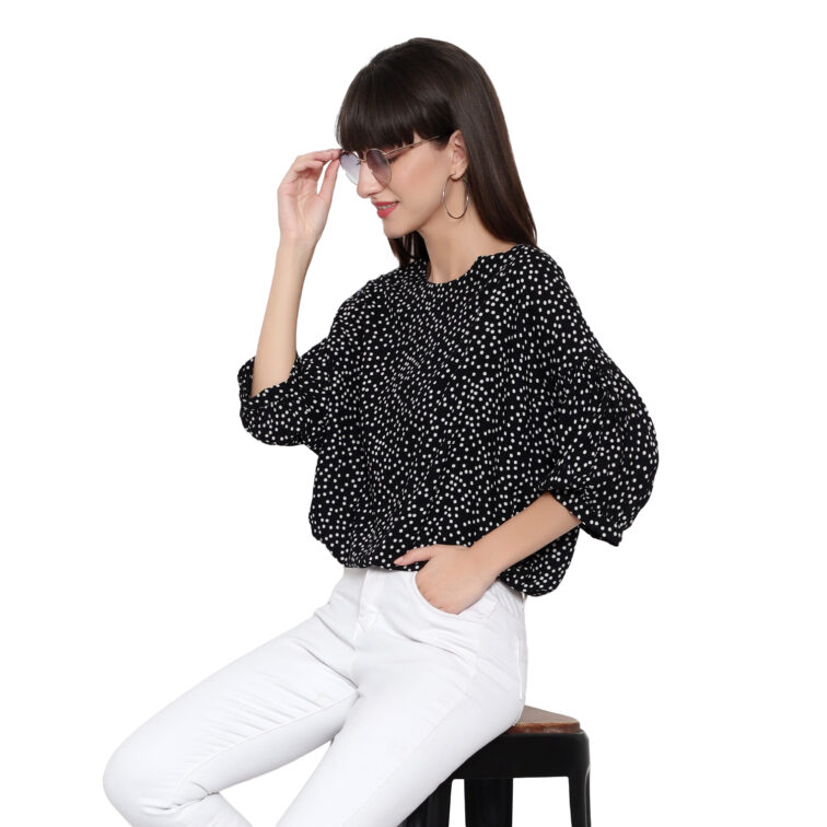 Round Neck Black  Polka Dot top