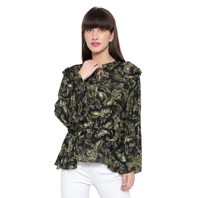 Olive Topical Print Blouse