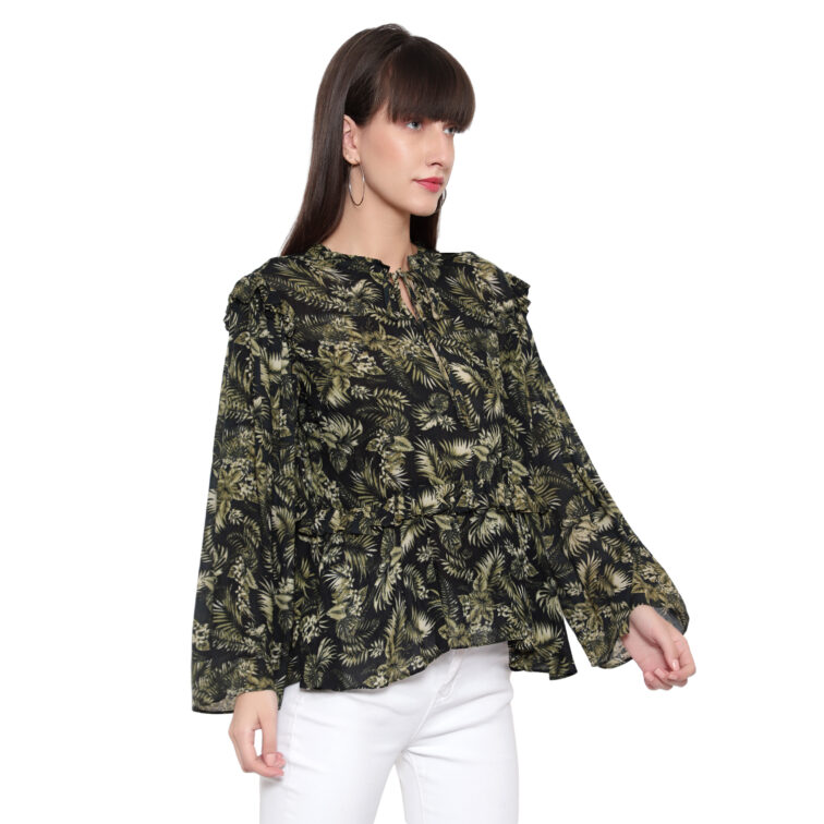 Olive Topical Print Blouse
