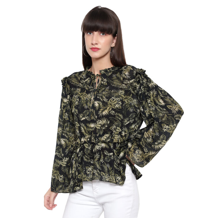 Olive Topical Print Blouse