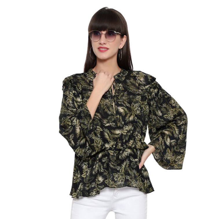 Olive Topical Print Blouse