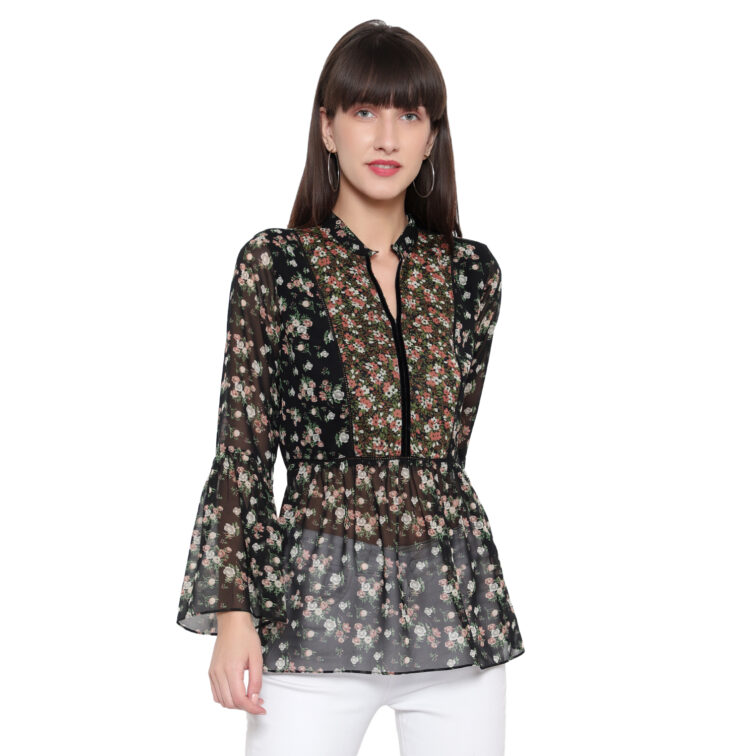Black Floral Full Sleeves Blouse