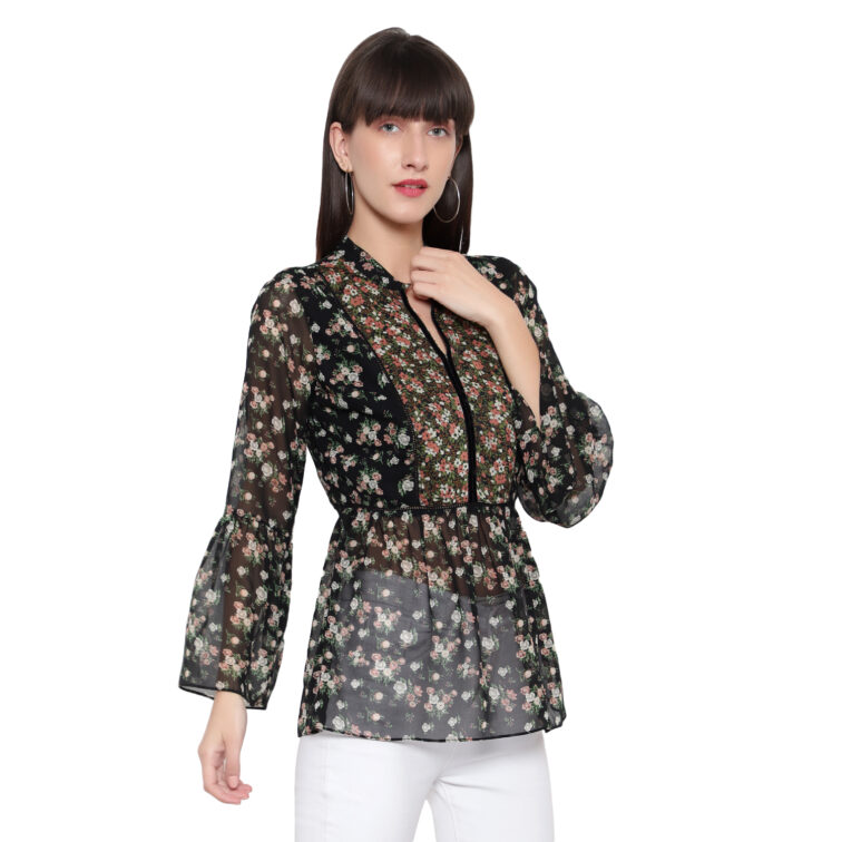 Black Floral Full Sleeves Blouse
