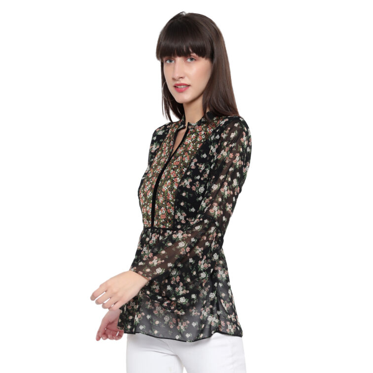 Black Floral Full Sleeves Blouse