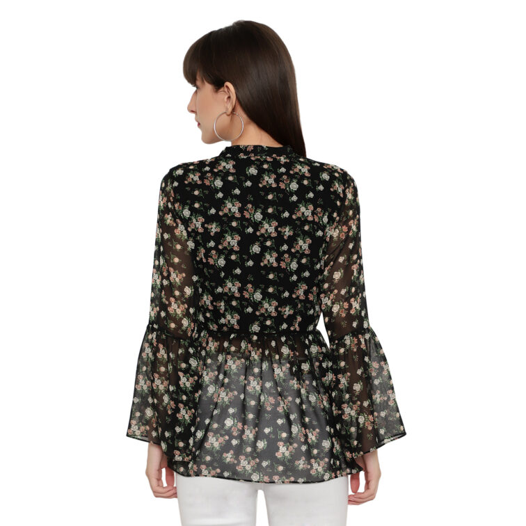 Black Floral Full Sleeves Blouse