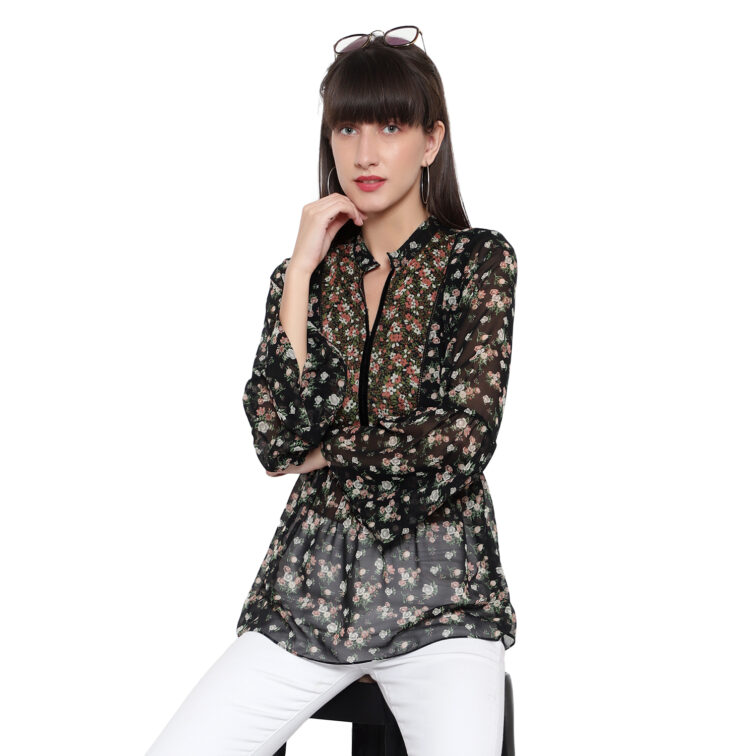 Black Floral Full Sleeves Blouse