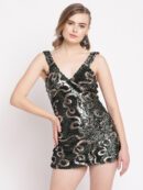 All Over Sequined Short Dress in Green