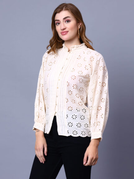 WOMEN Schiffli Pintuck Detailing Top