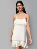 Shoulder Straps Sleeveless Fringed A-Line Dress