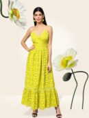 Mustard cotton Schiffli Maxi Dress