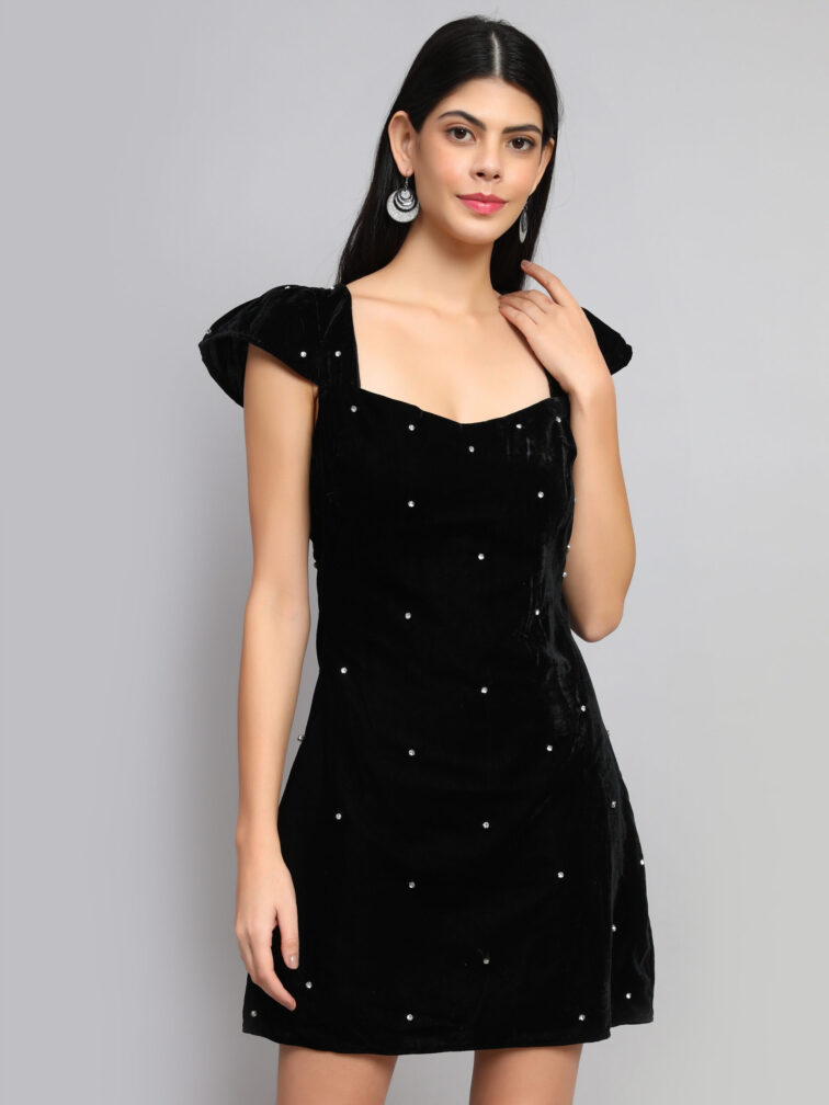 Embellished Sweetheart Neck Cap Sleeves A-Line Mini Dress