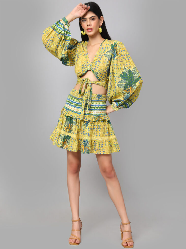 Mustard Cotton Tropical Print Co-Ord Set for Women | Summer Outfit"
